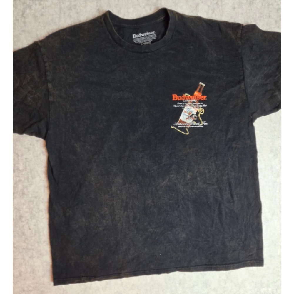 Budweiser Beer Graphic Tee Acid Wash Faded Black T-Shirt Retro XL 100% Cotton